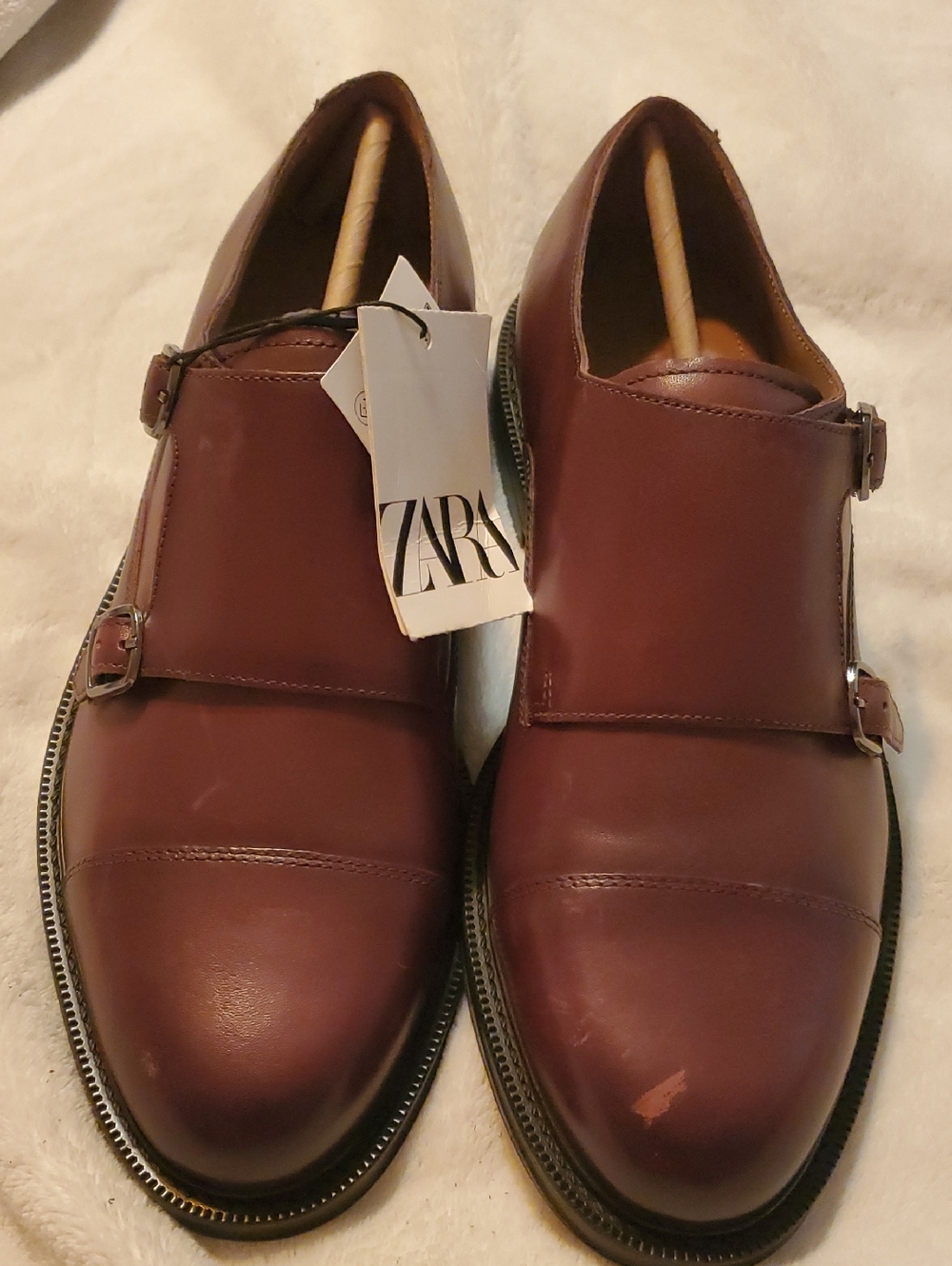 Zara Men’s Double Monk Strap Oxfords in Burgundy Brown